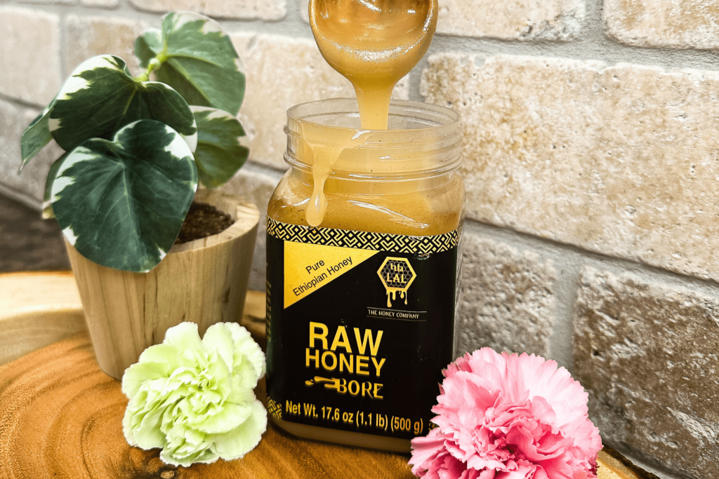 Bore Raw Honey - A golden jar filled with pure, unfiltered honey from Ethiopia.
