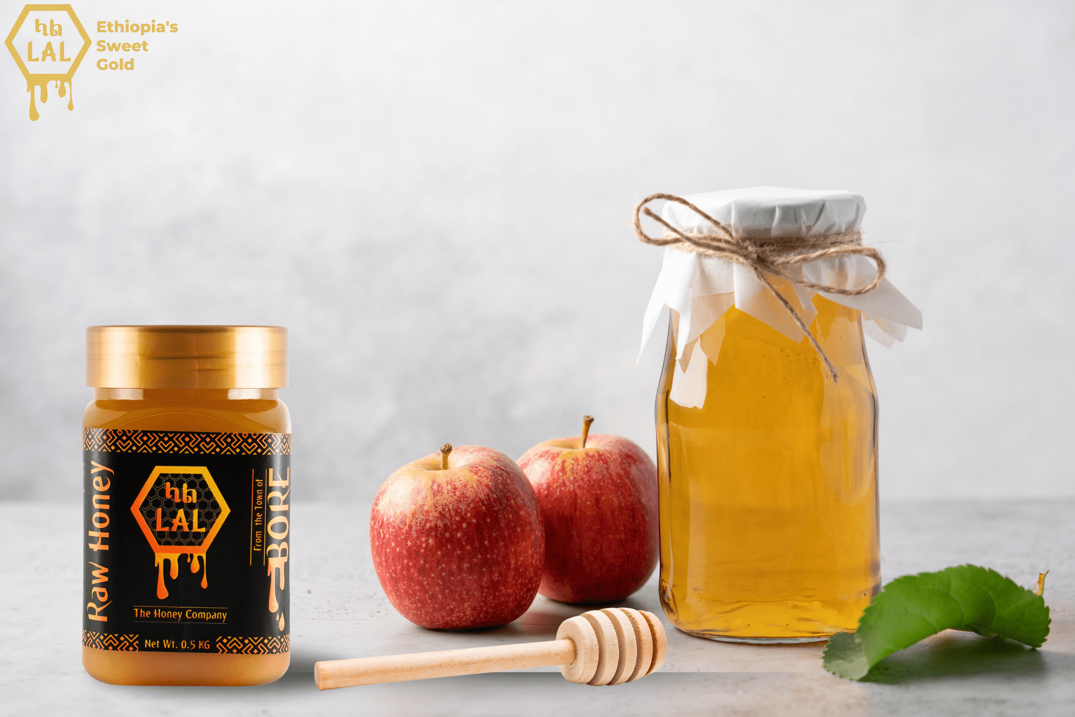 A serene landscape featuring apple cider vinegar, a jar of Ethiopian honey against a backdrop of Ethiopian landscapes, symbolizing the blend of health and culture.